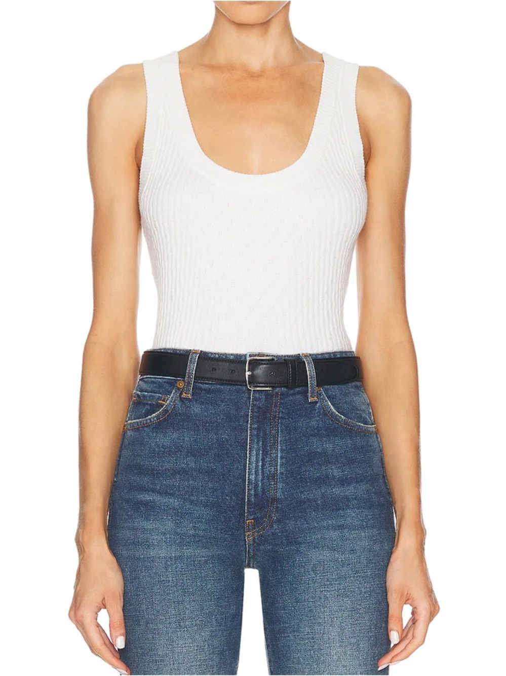 Enza Costa Cashmere Cotton Pointelle Knit Tank White NWOT Size Medium